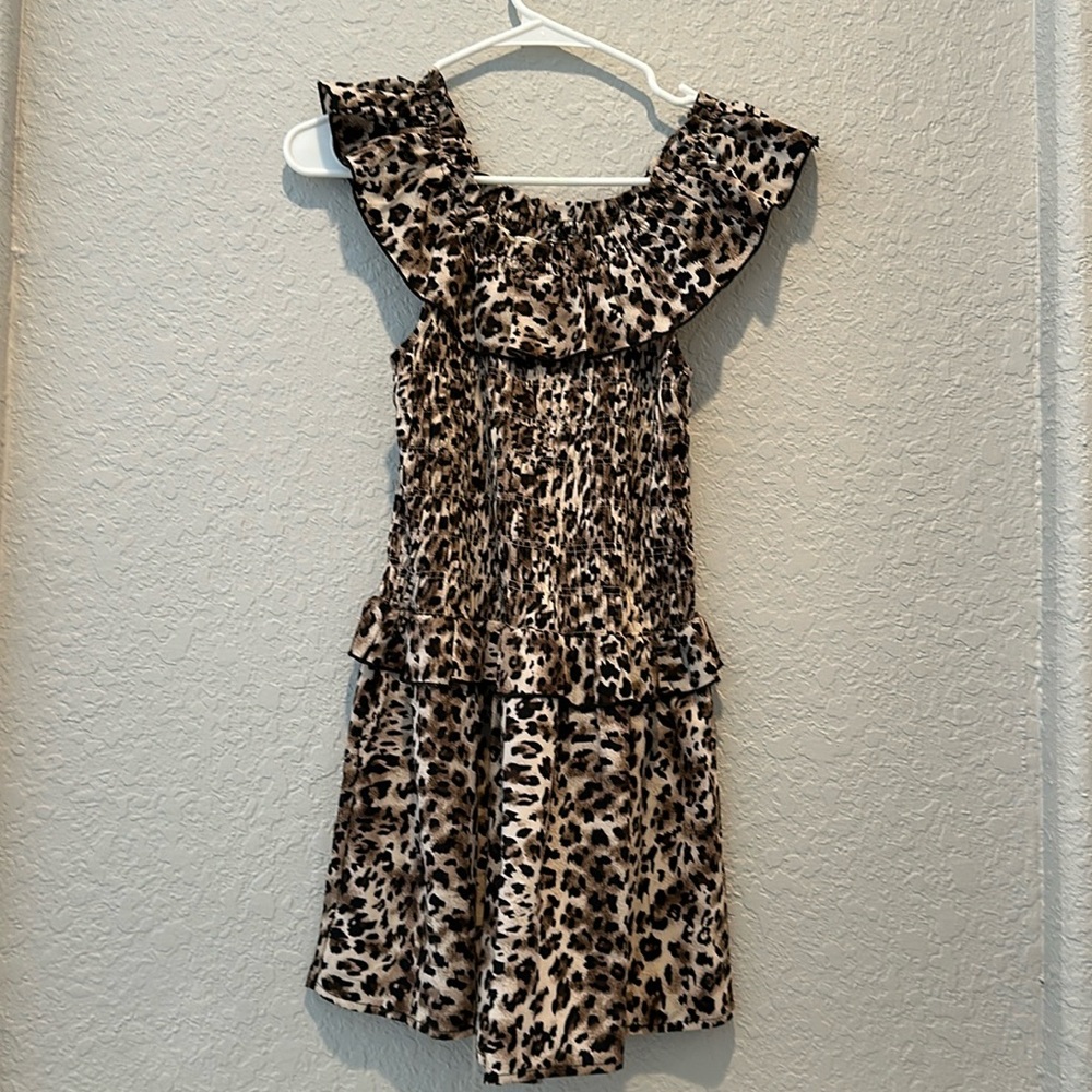 Girls size 12 leopard romper with ruffle details - worn once